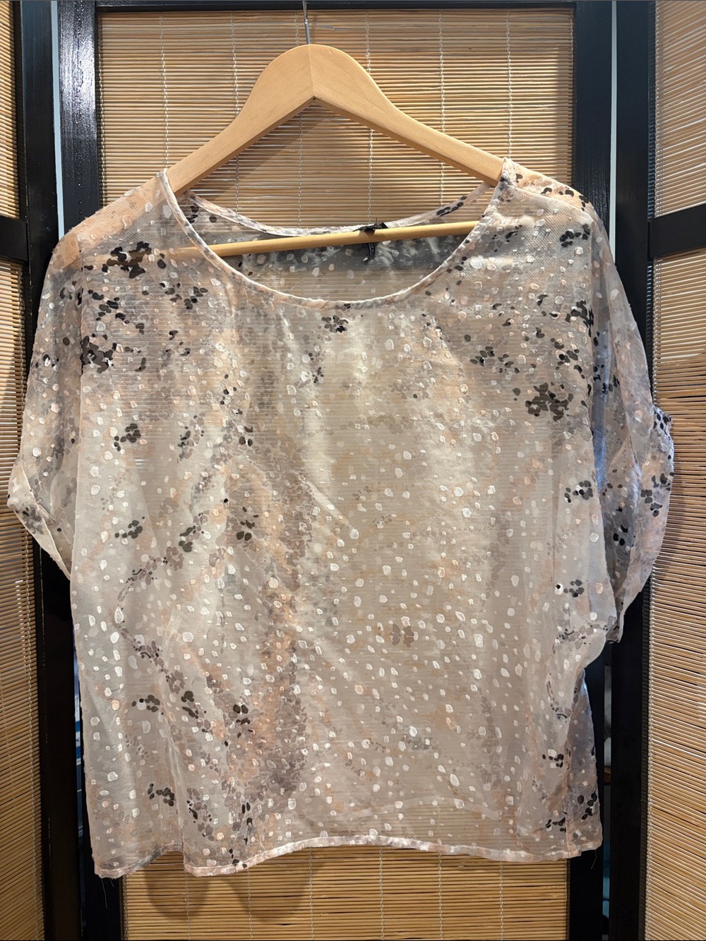 Buffalo David Bitton Sheer Beige Polka Dot Short Sleeve Tunic